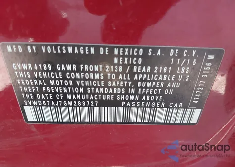 2016 Volkswagen Jetta 1.4T Se from USA, damaged, VIN 3VWD67AJ7GM283727